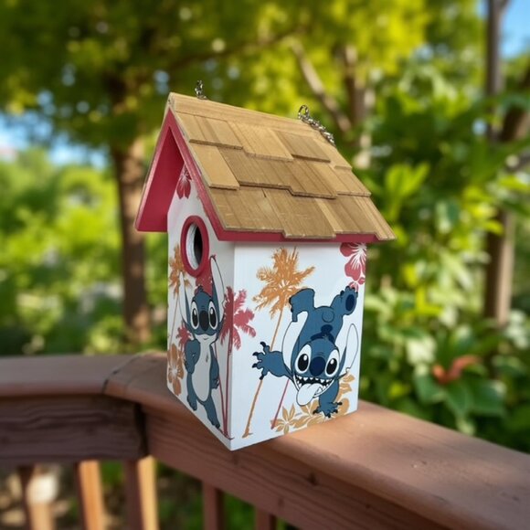 Disney Lilo & Stitch Blue Orange Wooden Birdhouse - Viral Tiktok - 9-1/4" Tall - Picture 2 of 14
